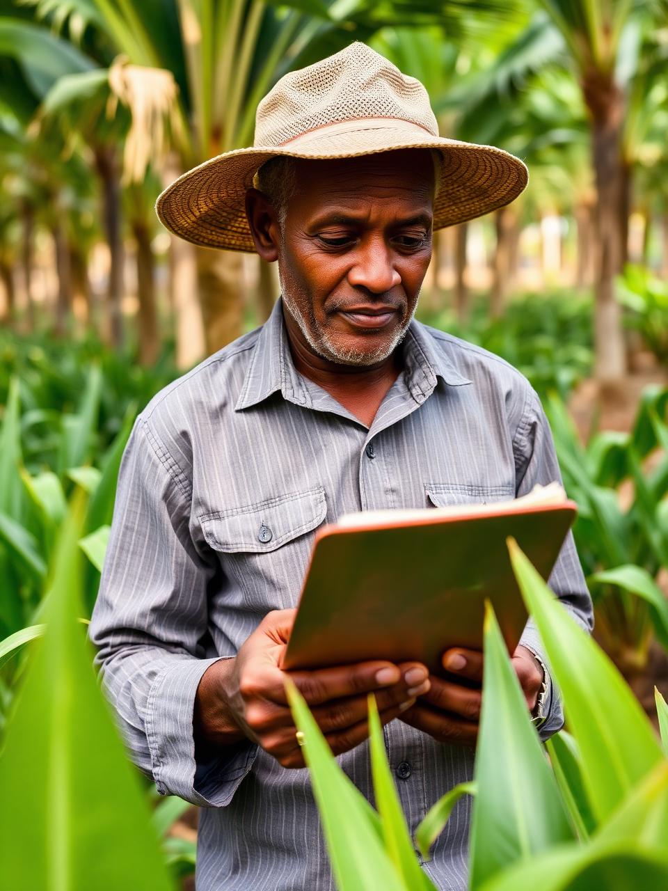 Agronomist inspecting palm seedlings